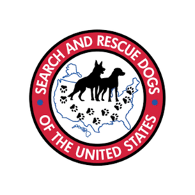Logo of Search and Rescue Dogs of the United States with two dogs and a map of the USA.
