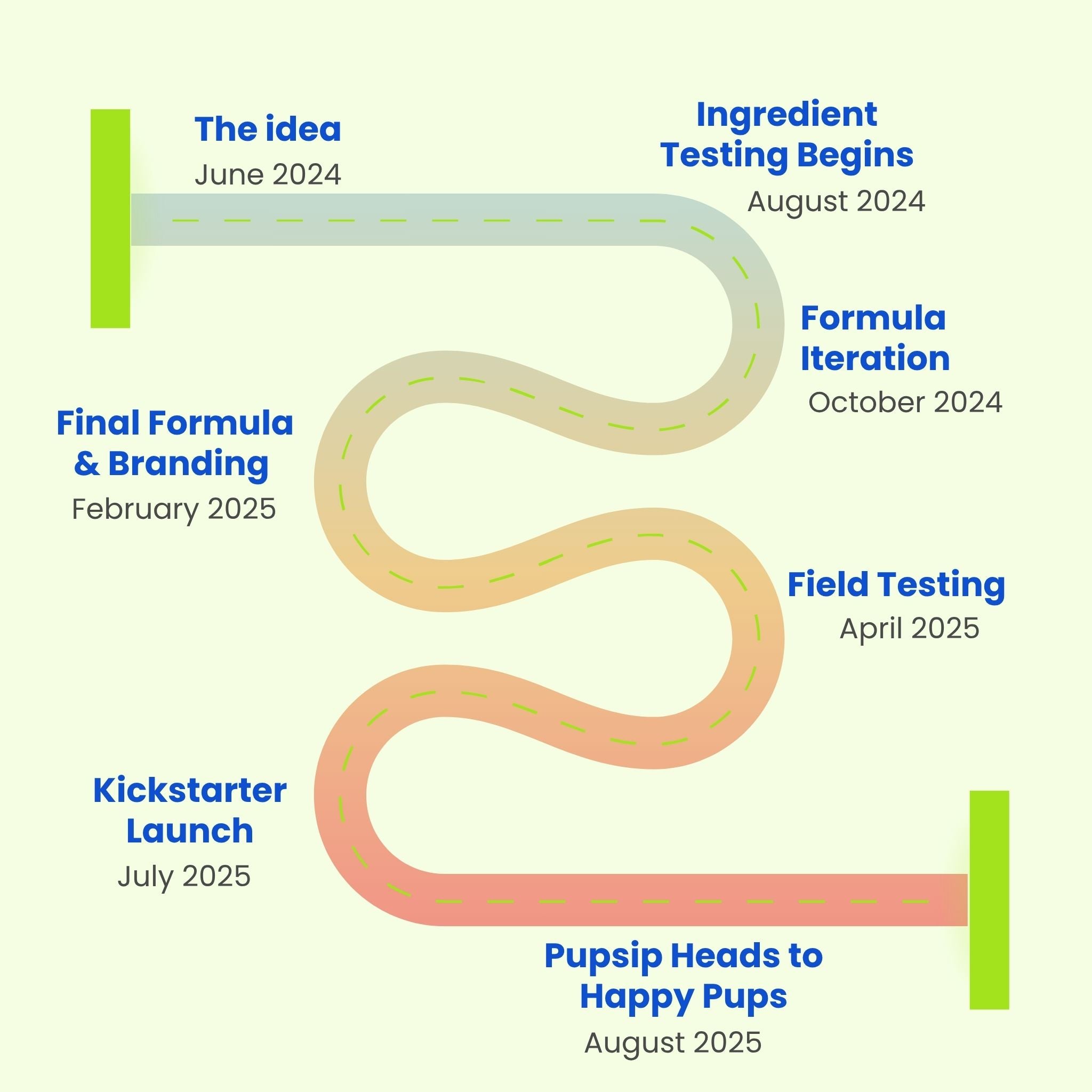 Collage of PupSip concept sketches, ingredient photos, and early product mock-ups illustrating the idea phase behind creating an all-natural dog hydration mix